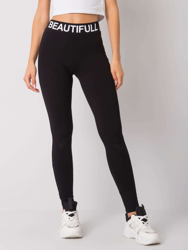 Czarne legginsy z napisem w talii - obrazek 4