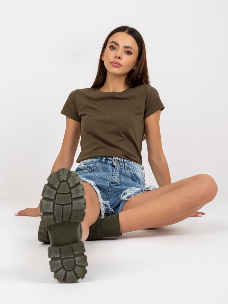 Bawełniany t-shirt damski w kolorze khaki - obrazek 4