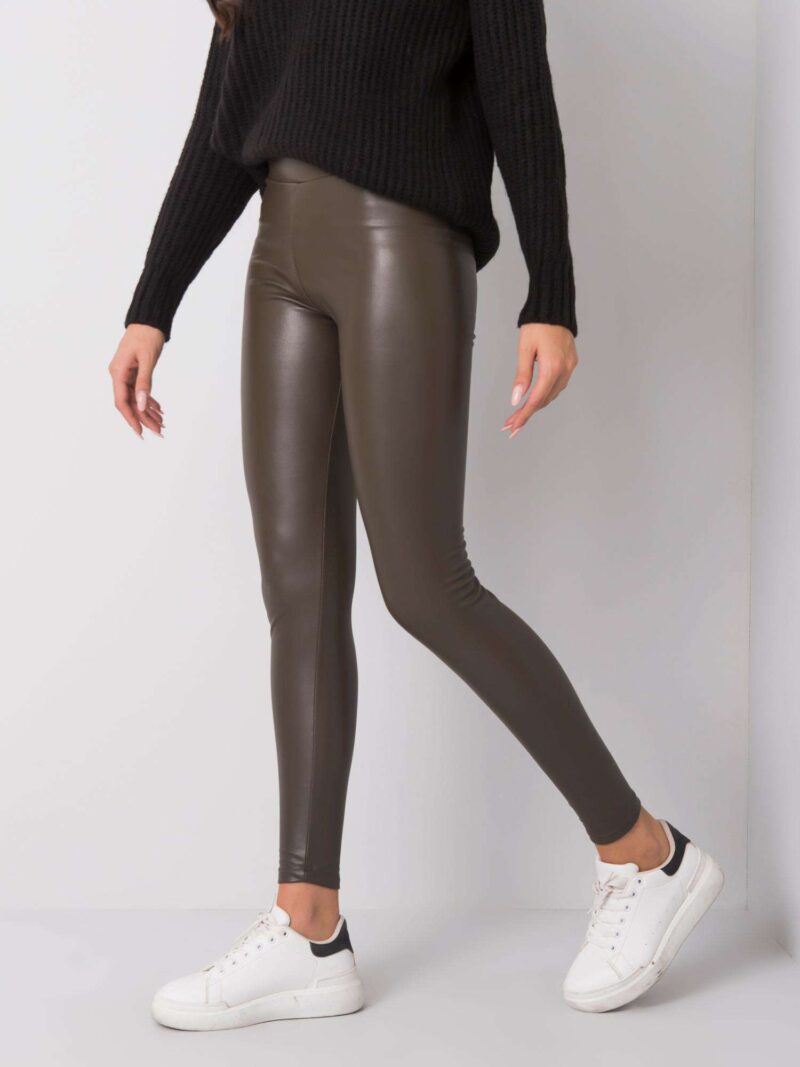 Legginsy skórzane w kolorze khaki - obrazek 2