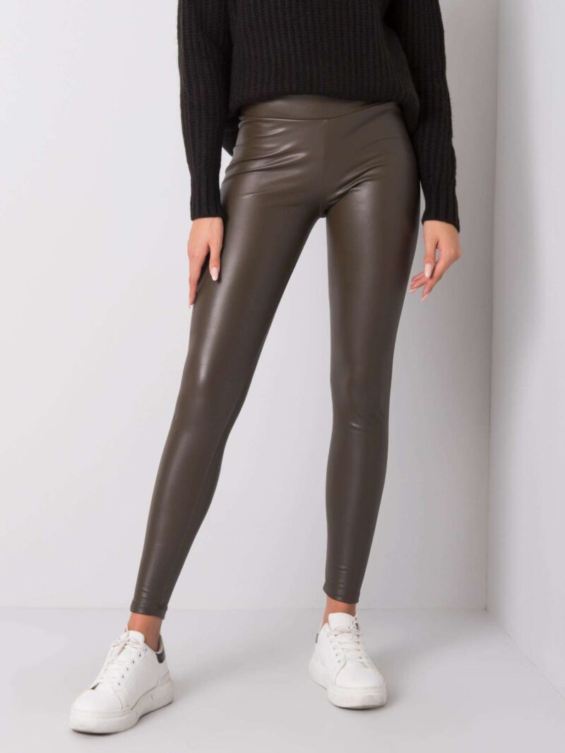 Legginsy skórzane w kolorze khaki - obrazek 4