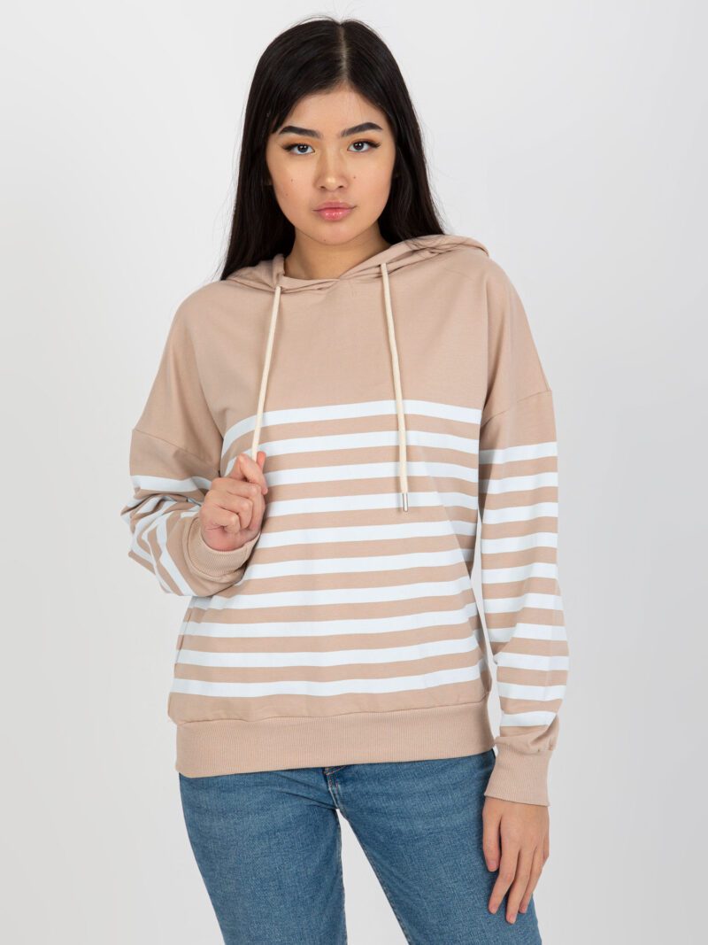 Bluza w paski z kapturem w kolorze beżowym