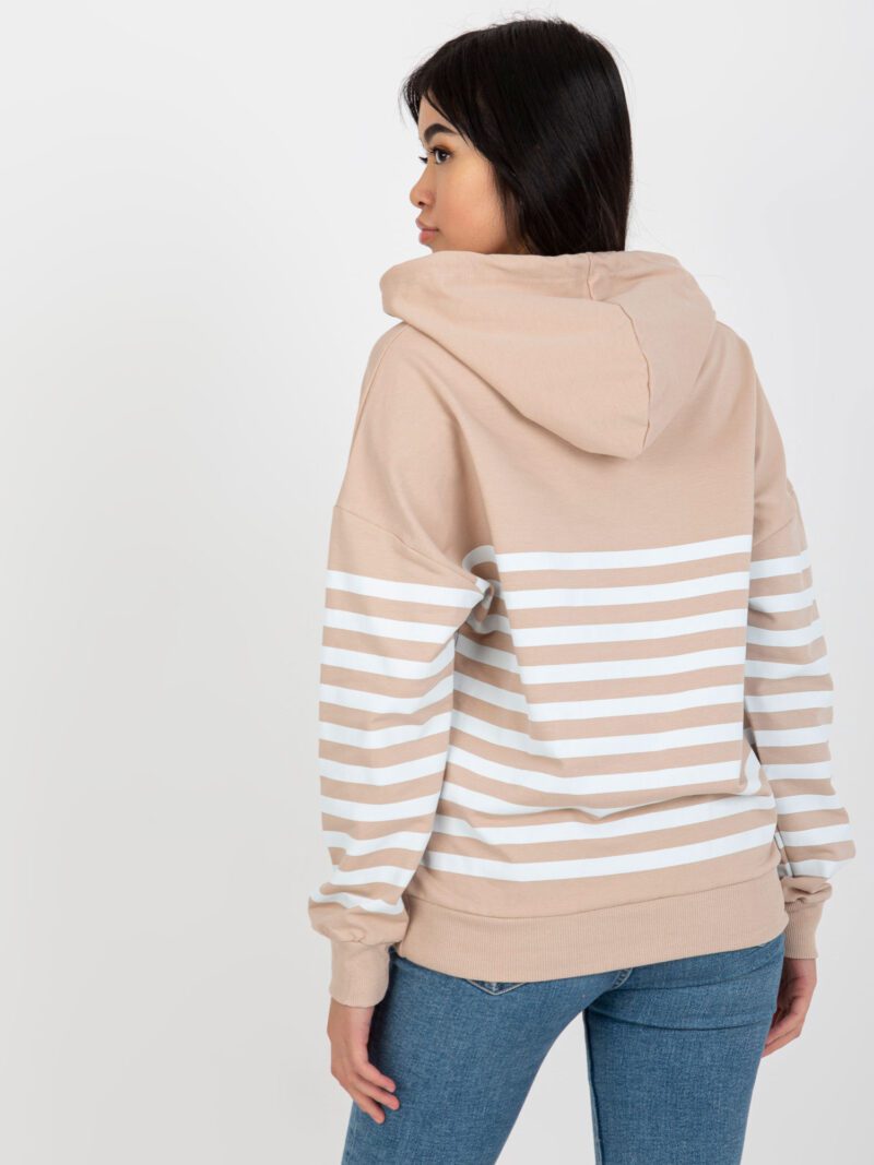 Bluza w paski z kapturem w kolorze beżowym - obrazek 6