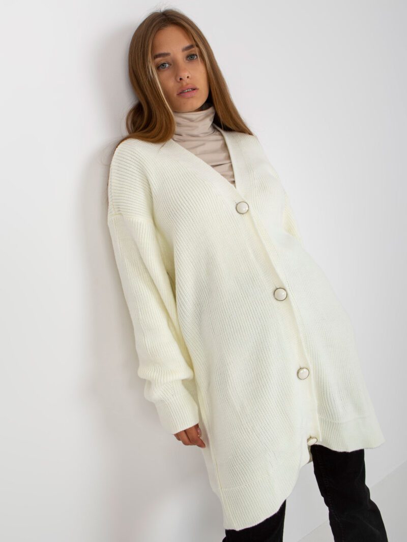 Rozpinany sweter damski w kolorze ecru - obrazek 3