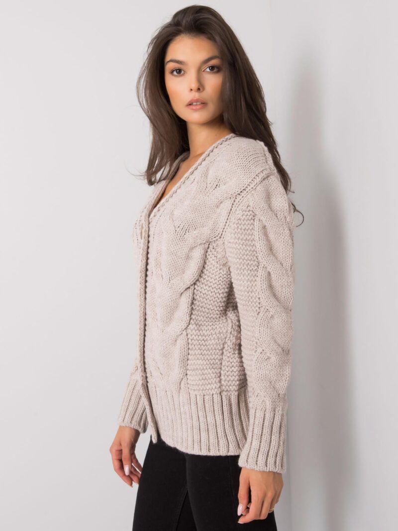 Beżowy sweter rozpinany damski z guzikami - obrazek 4
