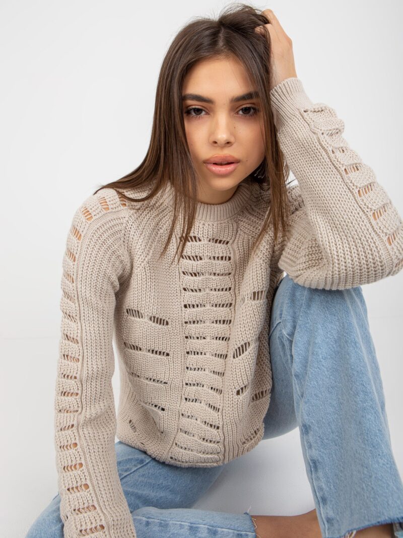 Beżowy ażurowy sweter oversize - obrazek 3