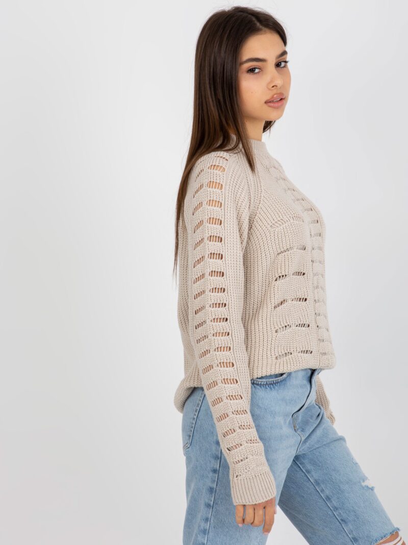 Beżowy ażurowy sweter oversize - obrazek 4