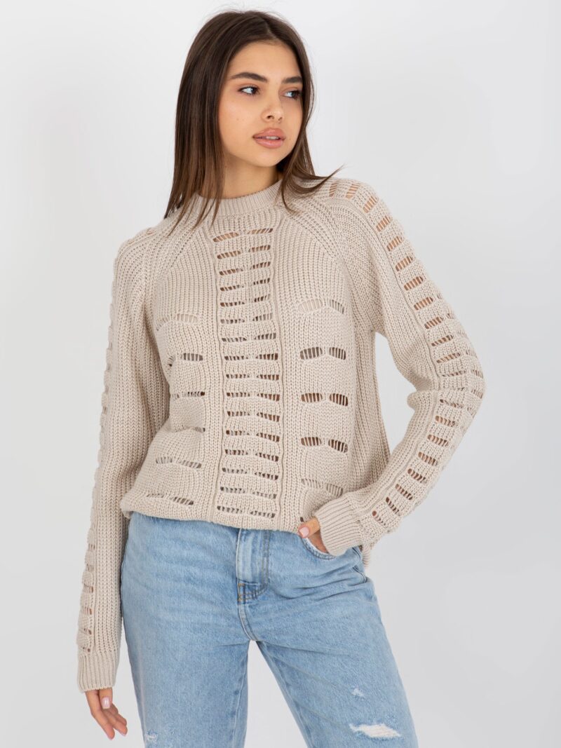 Beżowy ażurowy sweter oversize