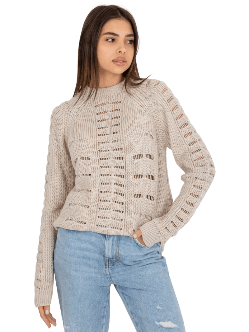 Beżowy ażurowy sweter oversize - obrazek 6