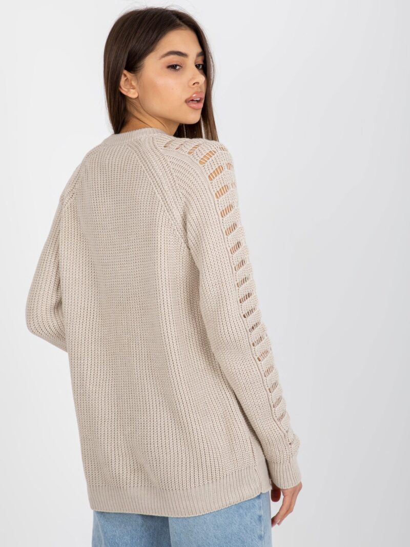 Beżowy ażurowy sweter oversize - obrazek 5