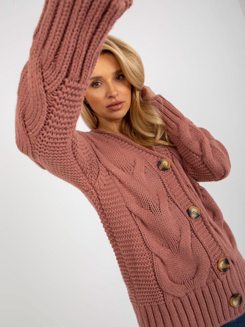 Różowy sweter rozpinany damski z guzikami - obrazek 2