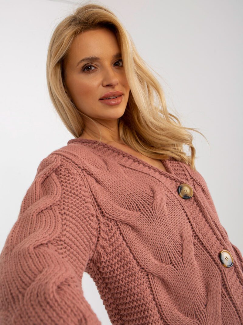 Różowy sweter rozpinany damski z guzikami - obrazek 5