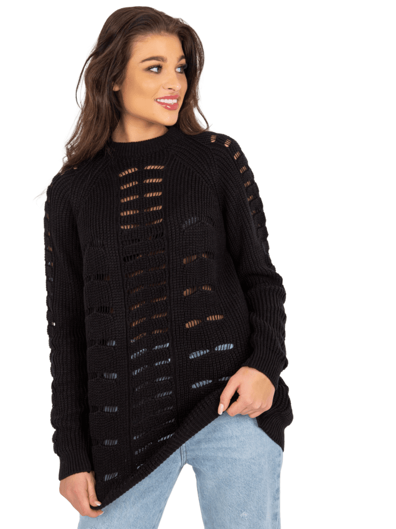 Ażurowy sweter oversize w kolorze czarnym - obrazek 6