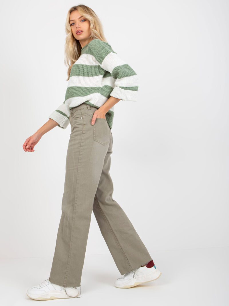 Damskie spodnie wide leg w kolorze khaki - obrazek 2