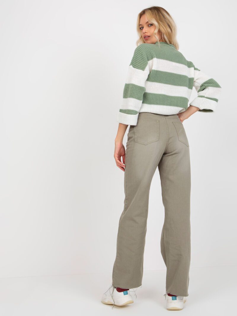 Damskie spodnie wide leg w kolorze khaki - obrazek 3