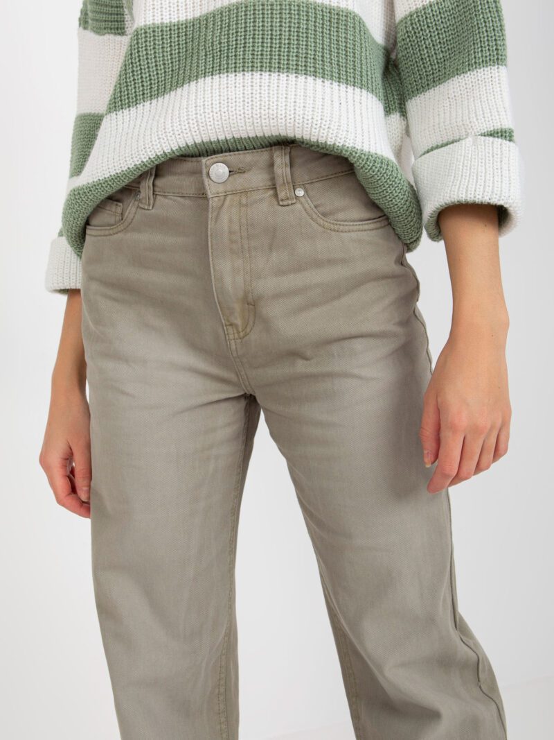 Damskie spodnie wide leg w kolorze khaki - obrazek 4