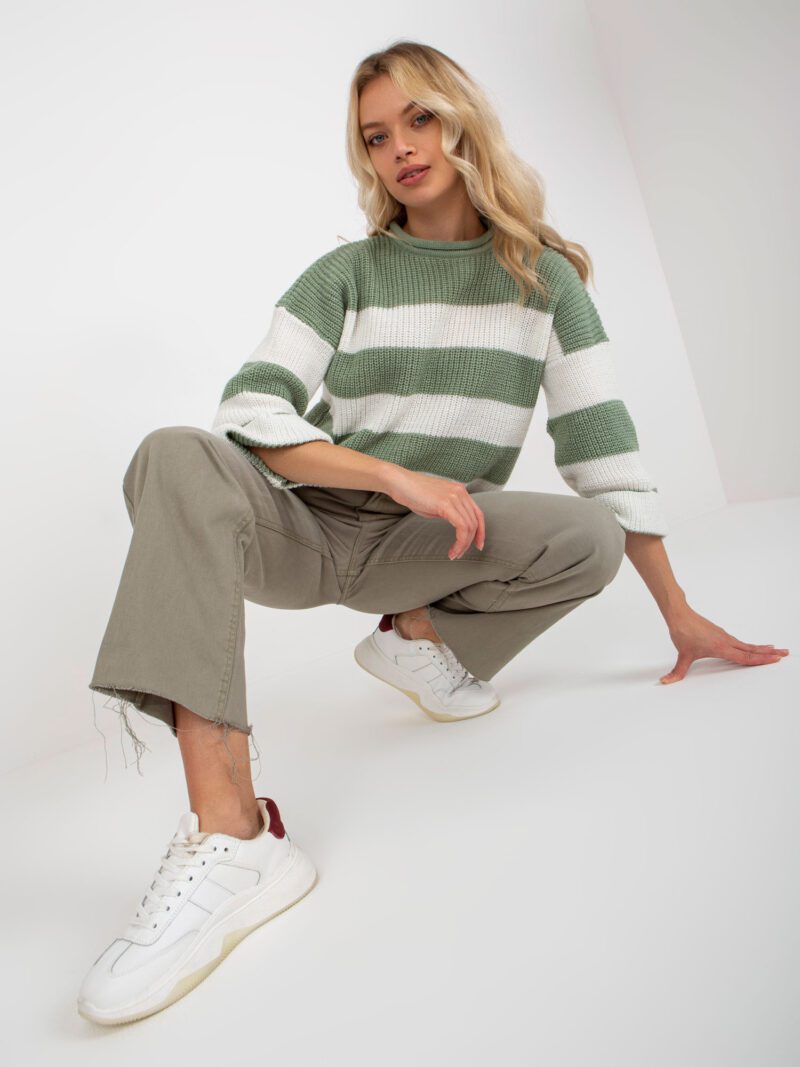Damskie spodnie wide leg w kolorze khaki - obrazek 6
