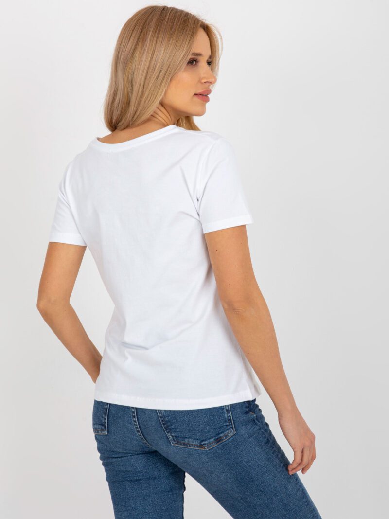 Biały t-shirt damski z różowym nadrukiem - obrazek 5