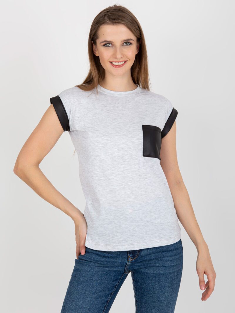 Szary bawełniany t-shirt z kieszenią