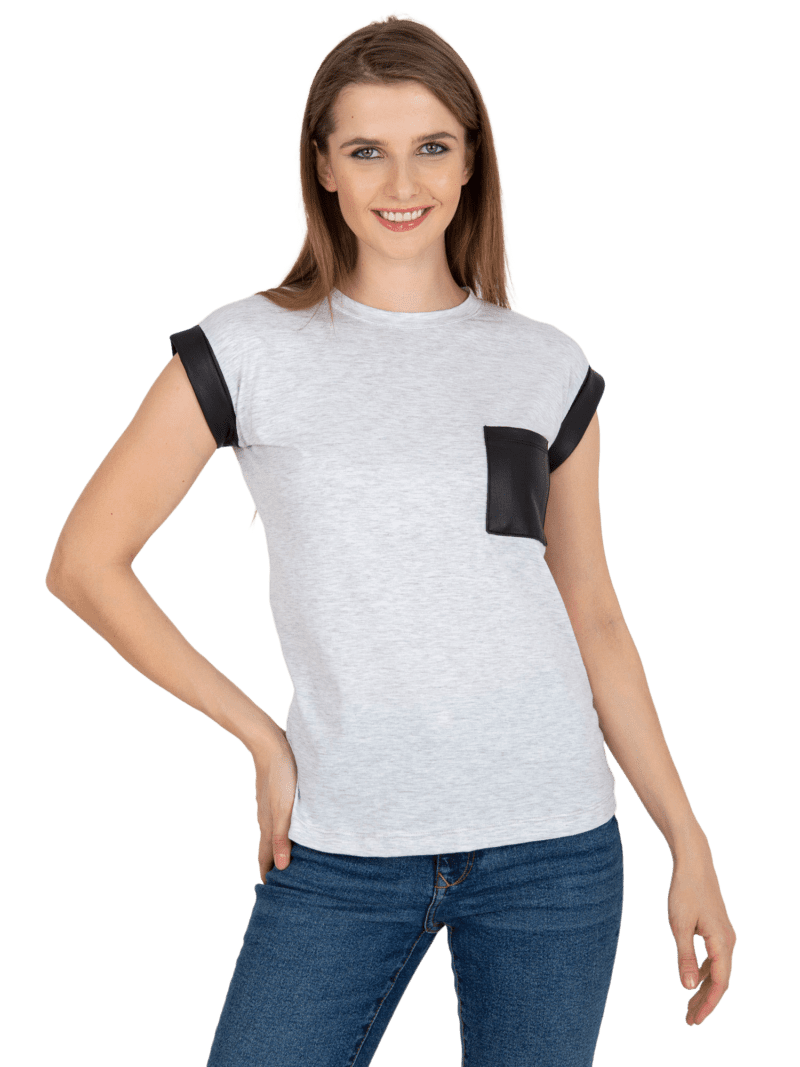 Szary bawełniany t-shirt z kieszenią - obrazek 6