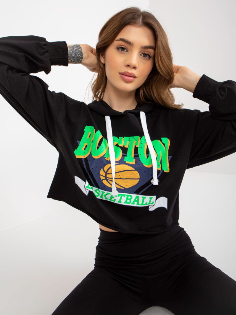 Czarny komplet damski - kolarki i bluza - obrazek 2