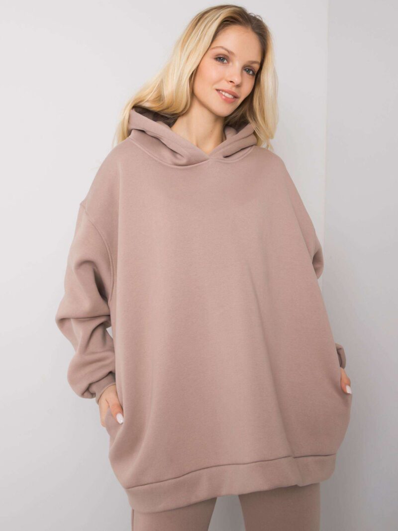 Beżowy komplet damski dresowy z bluzą oversize - obrazek 3