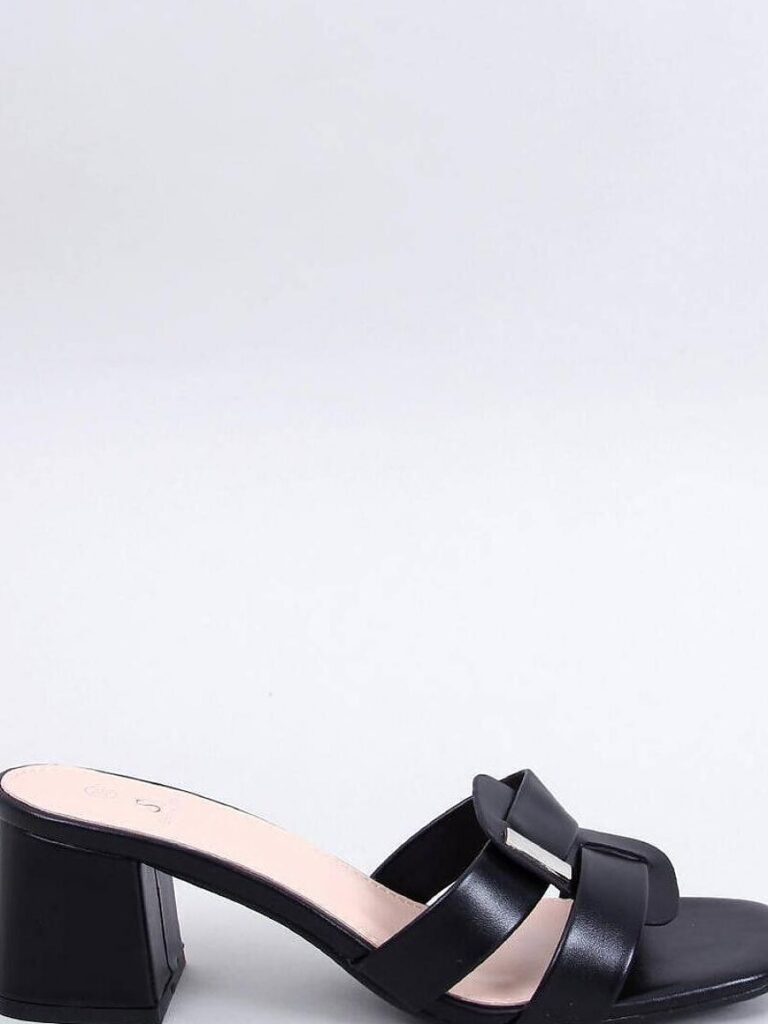 Sandał Klapki na obcasie eleganckie LAFAR BLACK - Inello