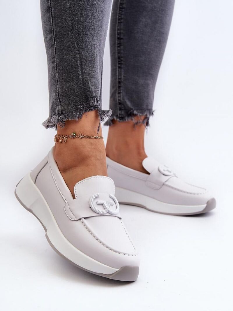 Mokasyny Model S.Barski LR490 Light Grey - Step in style - obrazek 3