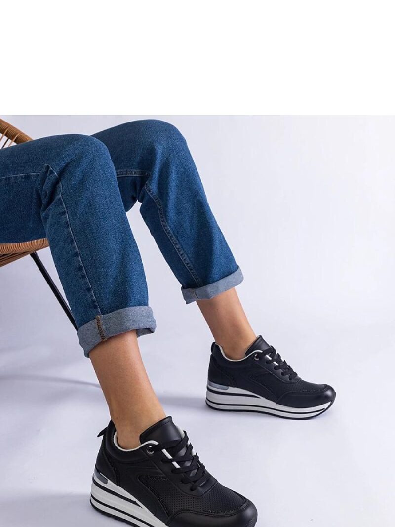 Czarne sneakersy na platformie zdobione brokatem i metaliczną wstawką Ursula - Solea