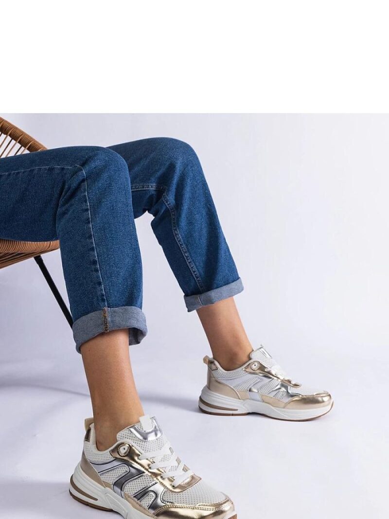 Materiałowe sneakersy sportowe ze złotymi wstawkami Elayne - Solea - obrazek 2