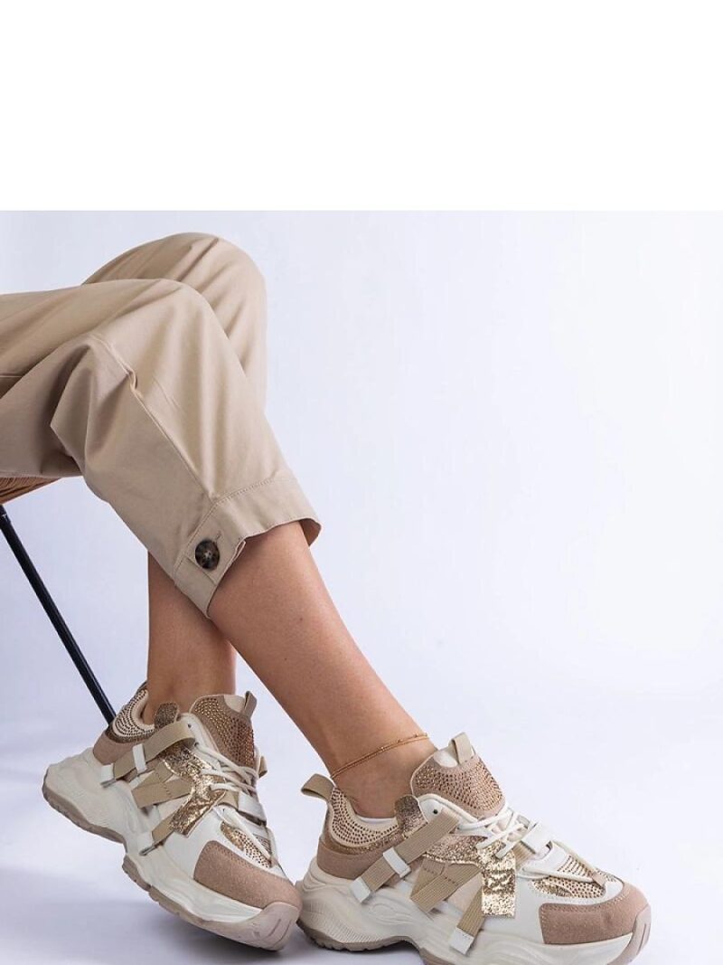 Beżowe sneakersy ze złotymi wstawkami Candra - Solea - obrazek 3