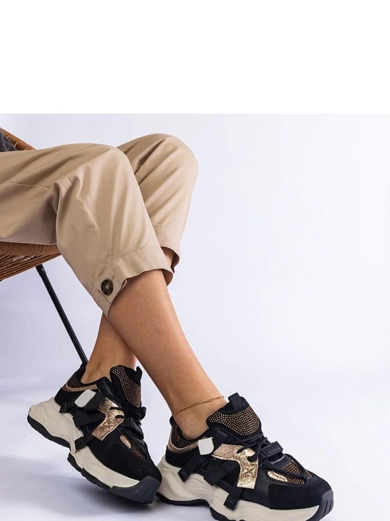 Czarne sneakersy ze złotymi wstawkami Candra - Solea