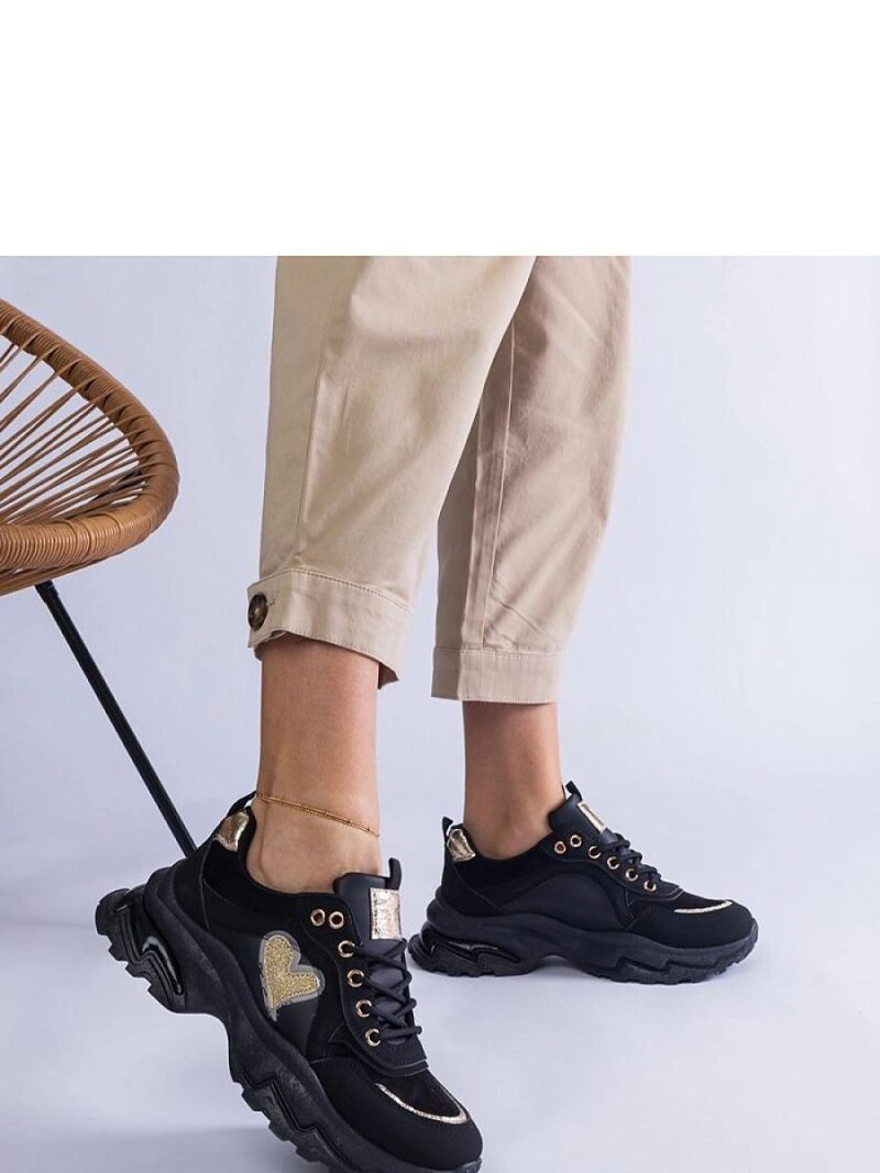 Czarne sneakersy na platformie z serduszkiem Martineza - Solea - obrazek 2