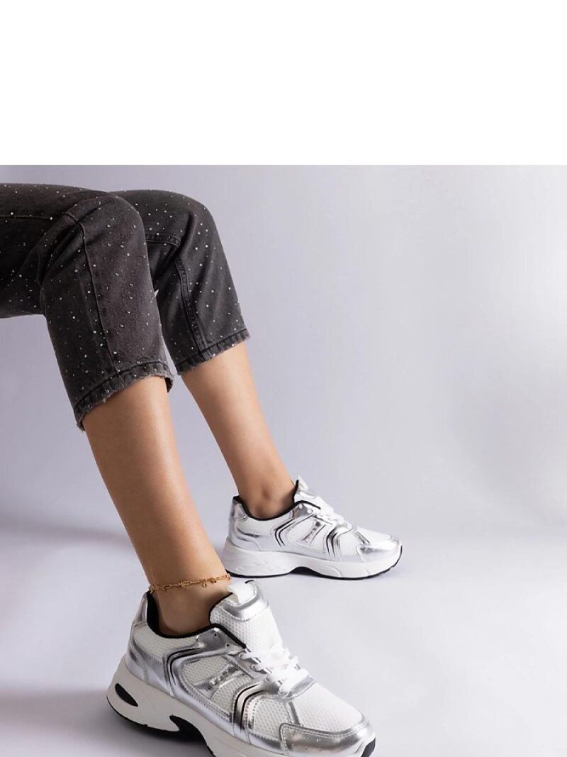 Biało-srebrne sneakersy sportowe Ena - Solea
