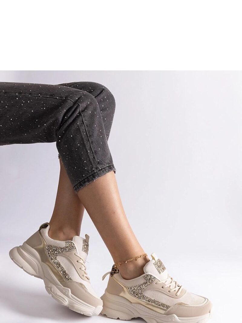 Beżowe sneakersy z brokatowymi wstawkami Clorinda - Solea - obrazek 2