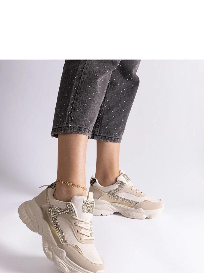 Beżowe sneakersy z brokatowymi wstawkami Clorinda - Solea - obrazek 4