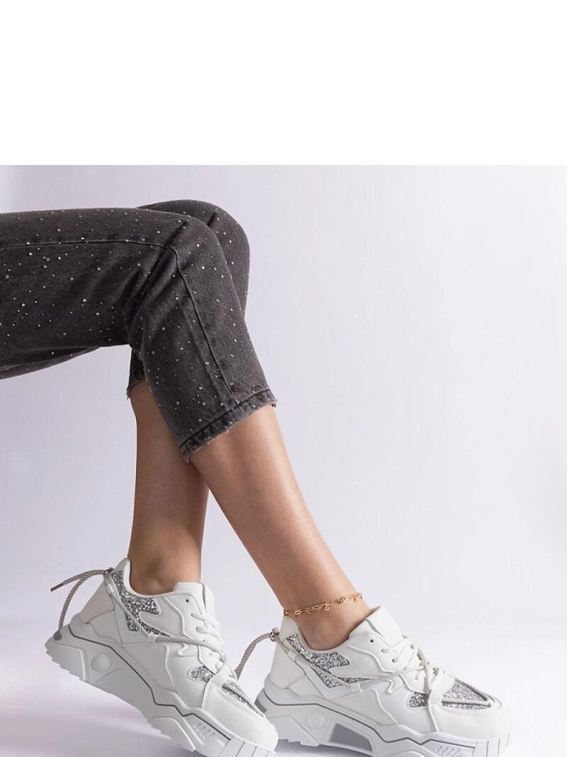 Białe sneakersy damskie z brokatem Agar - Solea - obrazek 2