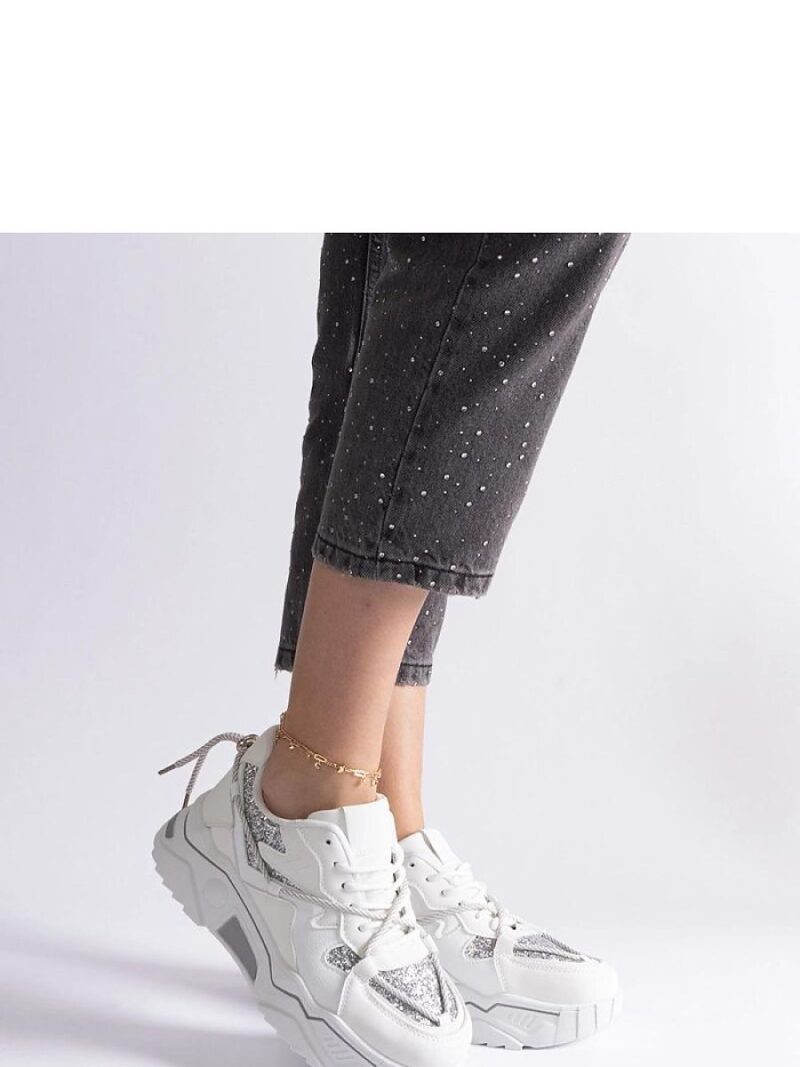 Białe sneakersy damskie z brokatem Agar - Solea - obrazek 3