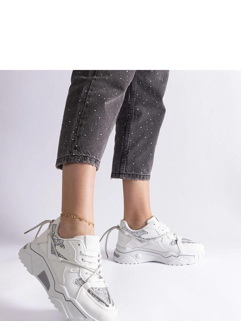Białe sneakersy damskie z brokatem Agar - Solea - obrazek 4