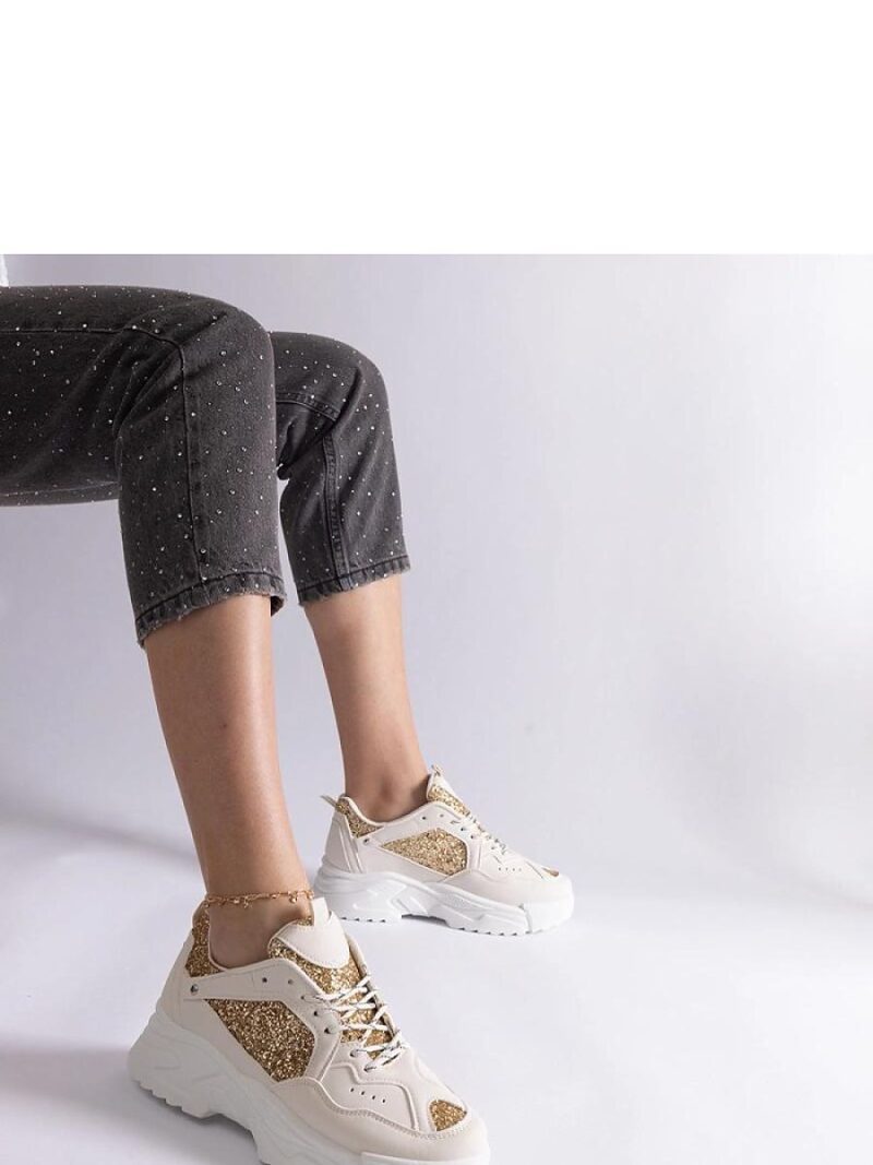 Beżowe sneakersy damskie z brokatowymi wstawkami Caraballo - Solea