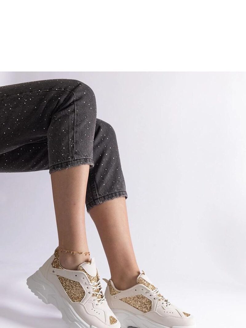Beżowe sneakersy damskie z brokatowymi wstawkami Caraballo - Solea - obrazek 2