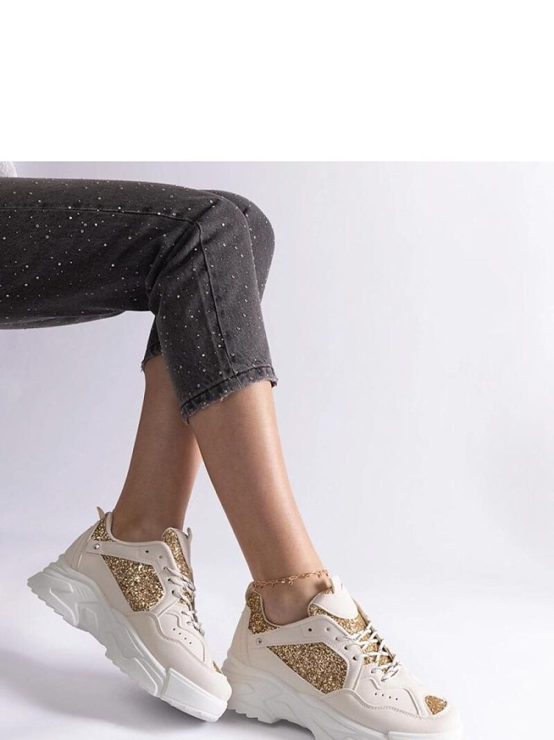 Beżowe sneakersy damskie z brokatowymi wstawkami Caraballo - Solea - obrazek 3