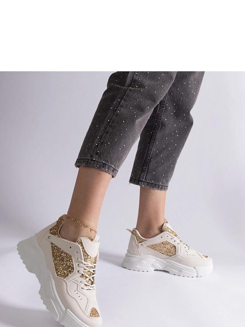 Beżowe sneakersy damskie z brokatowymi wstawkami Caraballo - Solea - obrazek 4