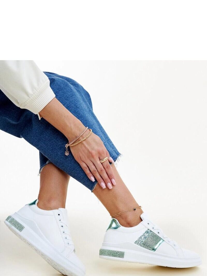 Biało-zielone sneakersy z cyrkoniami Giulia - Solea - obrazek 2