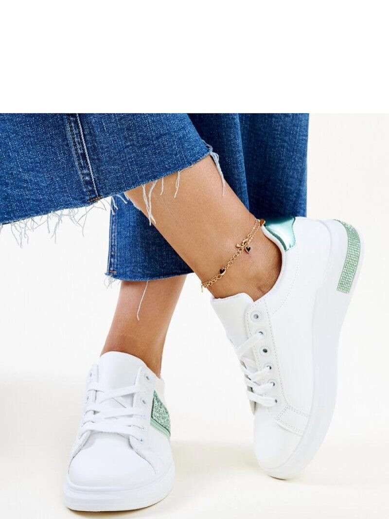 Biało-zielone sneakersy z cyrkoniami Giulia - Solea - obrazek 3