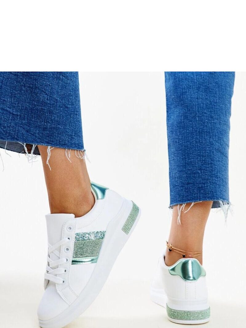Biało-zielone sneakersy z cyrkoniami Giulia - Solea - obrazek 4