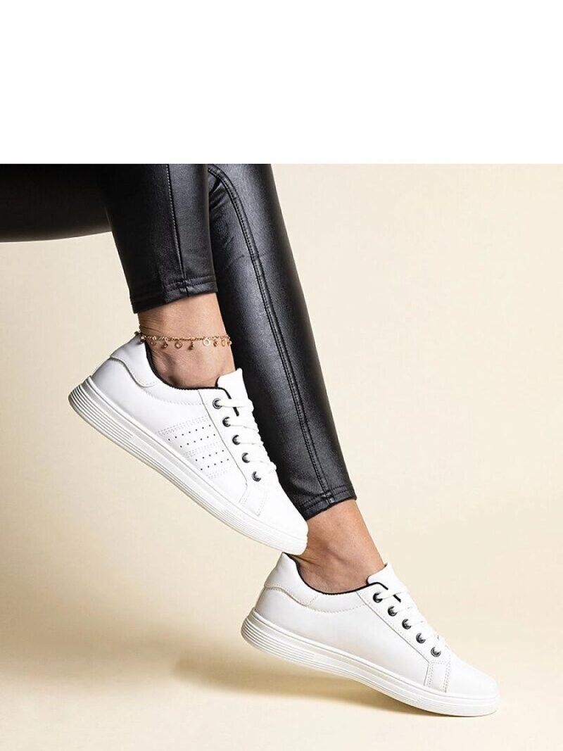 Białe sneakersy eko skóra Cathleen - z czarnym elementem - Solea - obrazek 2