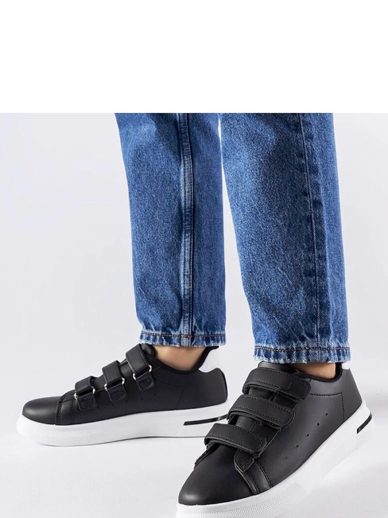 Czarne sneakersy zapinane na rzepy Paré - biała podeszwa - Solea