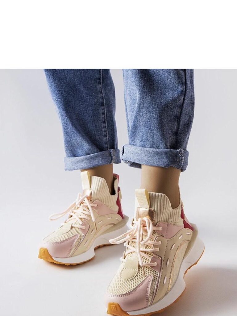 Beżowo-różowe materiałowe sneakersy Begins - Solea