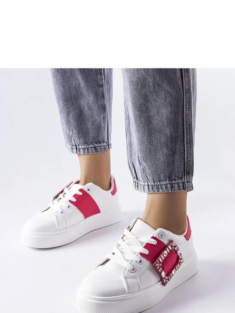 Białe sneakersy zdobione różową klamerką Ike - Solea