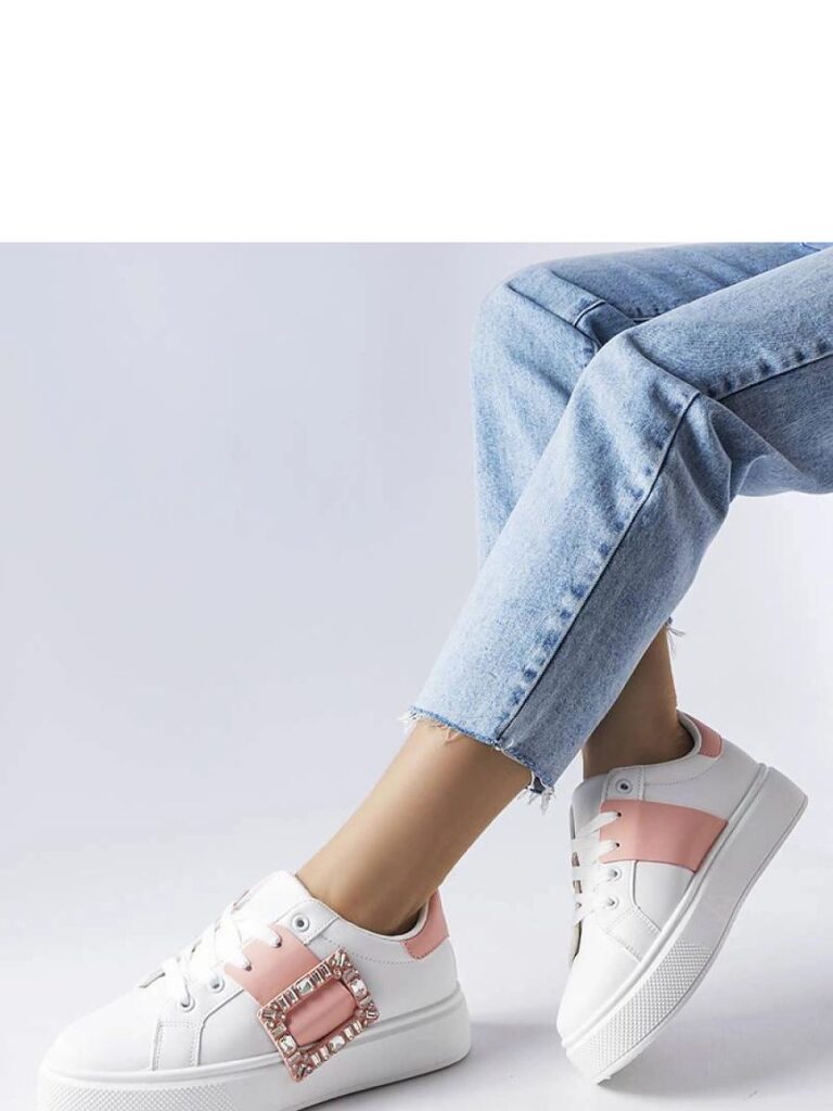 Białe sneakersy zdobione różową klamerką Ike - Solea